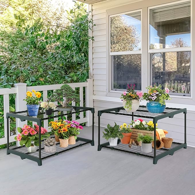 EAGLE PEAK Greenhouse Shelving Staging Double 2 Tier, Outdoor/Indoor Plant Shelves, 27"x19"x16"