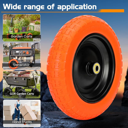 13" Flat Free Wheels Replacement for GOR Garden Cart Tires and Wheels, 4.00-6 Solid Tires and