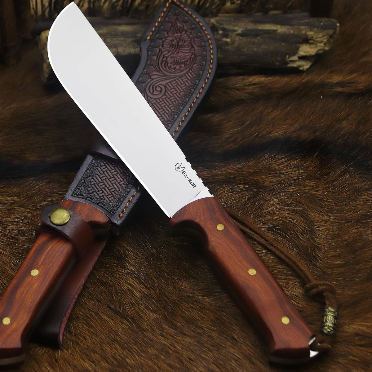 BA-KOR USA 8mmDC53 steel 35CM (14 ") full Tang fixed knife with leather sheath and (5.9 ") ceria