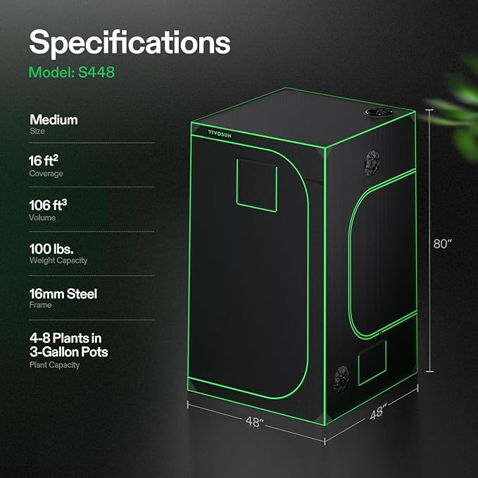 VIVOSUN S448 4x4 Grow Tent, 48"x48"x80" High Reflective Mylar with Observation Window and Floor