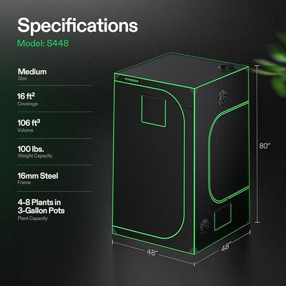 VIVOSUN S448 4x4 Grow Tent, 48"x48"x80" High Reflective Mylar with Observation Window and Floor
