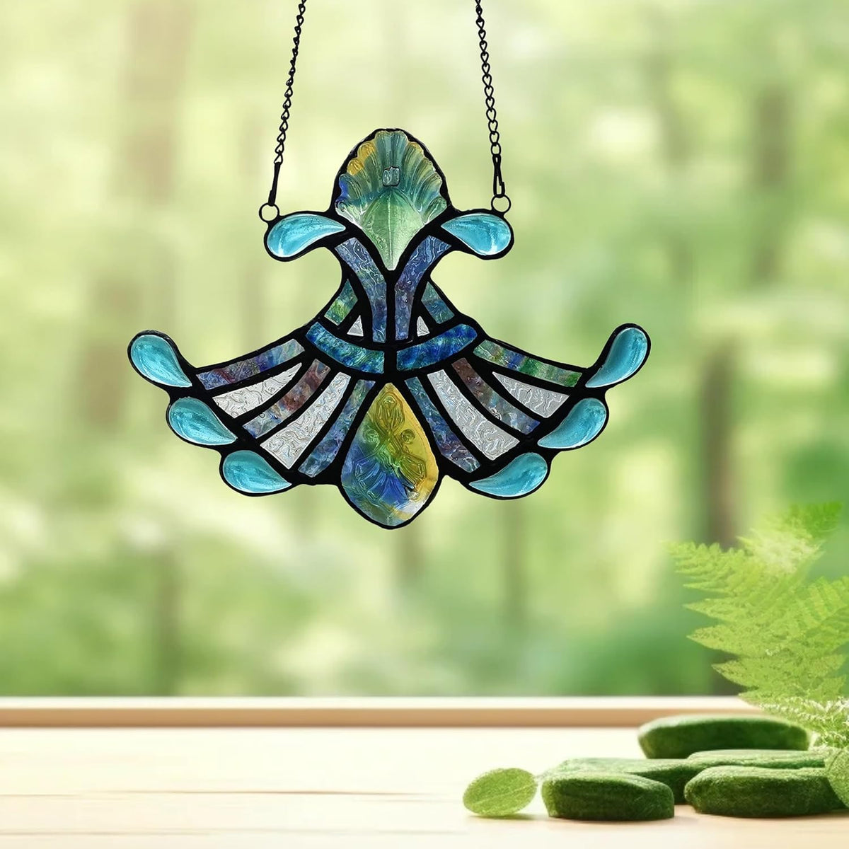 Ornament Stained Glass Window Panel Sun Catcher, 7" x 7"