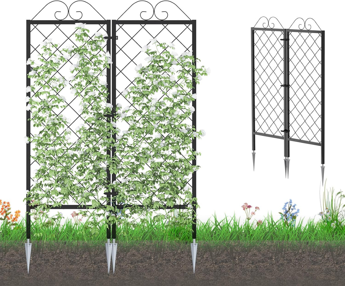 Zhongma 2 Pack Metal Garden Trellises for Climbing Plants, 53.5 Inch Tall Metal Fence Plant Support