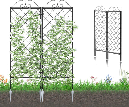 Zhongma 2 Pack Metal Garden Trellises for Climbing Plants, 53.5 Inch Tall Metal Fence Plant Support