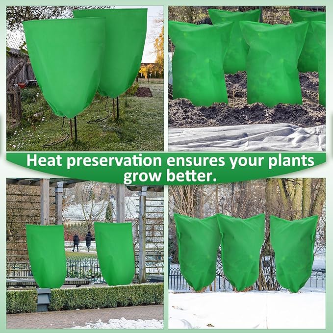 12 Packs Winter Plant Covers Freeze Protection Drawstring Tree Cover 23.62 x 31.5 in Large Reusable
