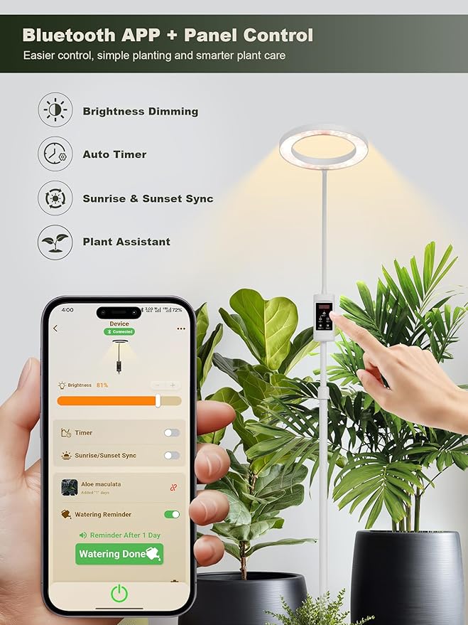 GLOWRIUM Smart Grow Lights for Indoor Plants, 24W Full Spectrum Plant Lights, Bluetooth App &