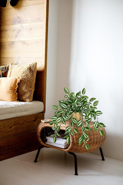 Briful Faux Plants Indoor 17.7in Fake Watermelon Peperomia Plant in Gold Pot with Realistic Silk