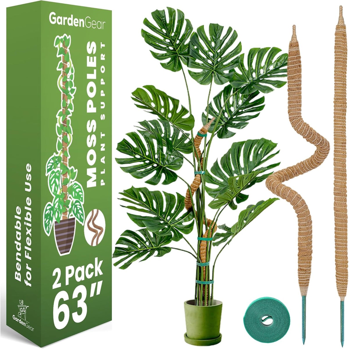 2 Pack 63 Inch Bendable Moss Pole Monstera Plant Support Stakes for Indoor Plants - Tall Moss Stick