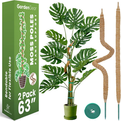 2 Pack 63 Inch Bendable Moss Pole Monstera Plant Support Stakes for Indoor Plants - Tall Moss Stick