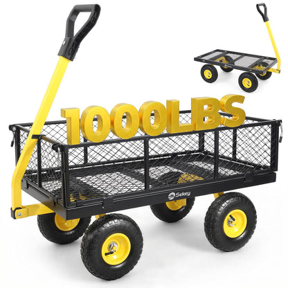 Sekey 1000lbs Heavy Duty Steel Garden Cart for Yard & Farm, Utility Wagon with Removable Sides