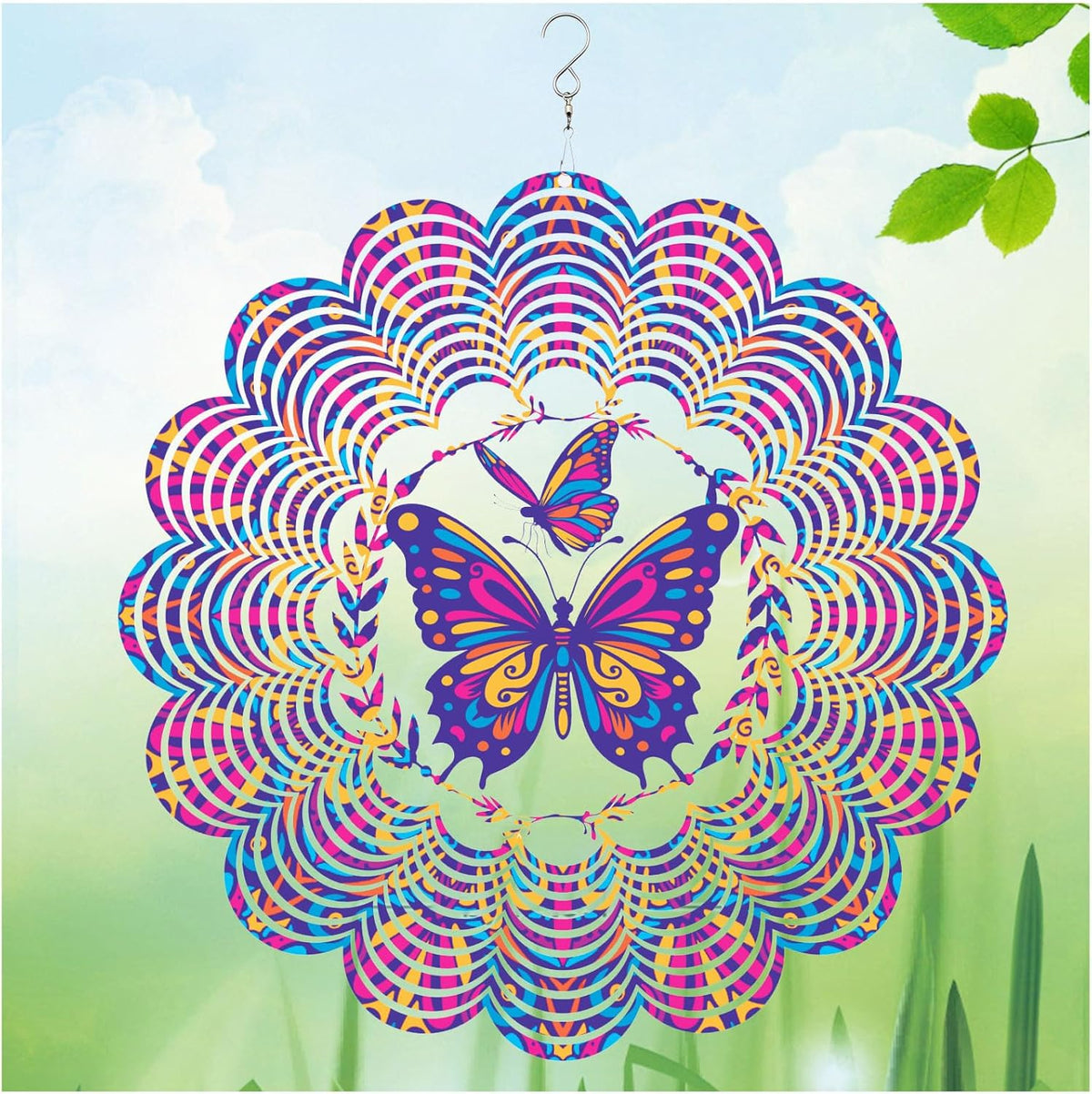 Wind Spinners Outdoor, Butterfly Metal 3D Hanging Garden Decor, 12-inch Stainless Steel Wind