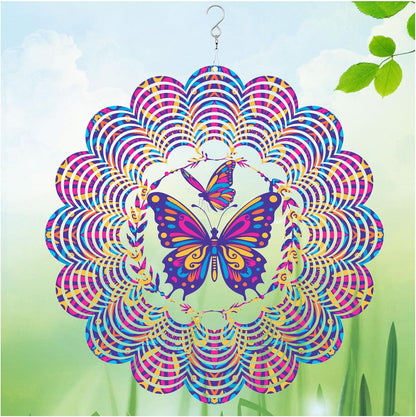 Wind Spinners Outdoor, Butterfly Metal 3D Hanging Garden Decor, 12-inch Stainless Steel Wind