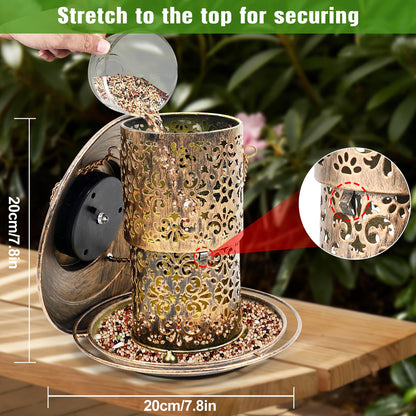 DY-SKTY Metal Bird Feeder for Outdoor Hanging, Large Capacity Solar light Wild Bird Feeder with