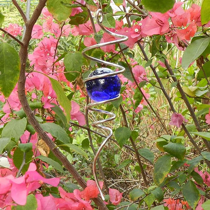 FONMY Gazing Ball Spiral Tail -Decorative Wind Spinner 11" inch Tail and 2" inch Blue Glass Orb.