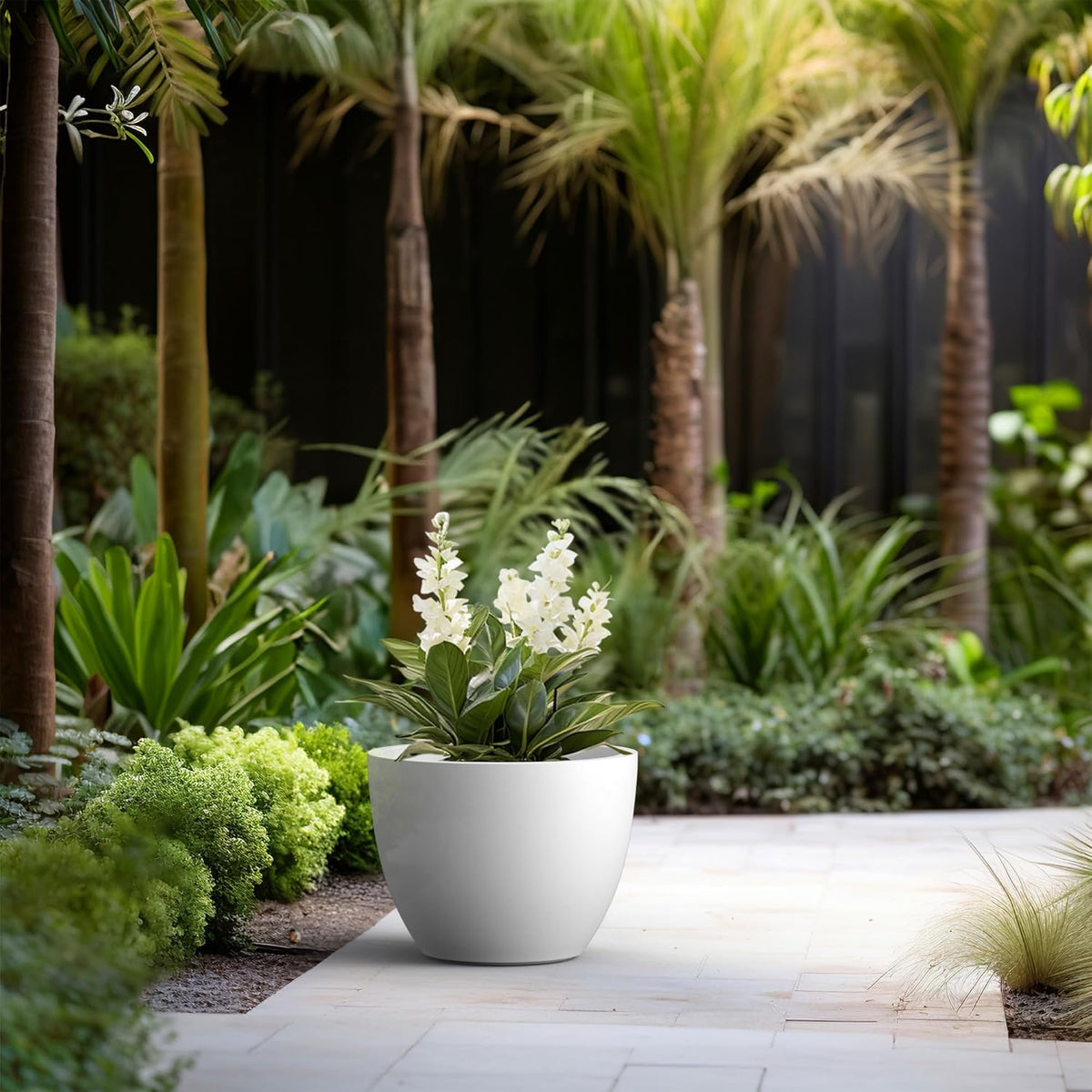 Kante 17.3 Inch Round Concrete Planter - Classic Large Indoor/Outdoor Plant Pot with Drainage Hole