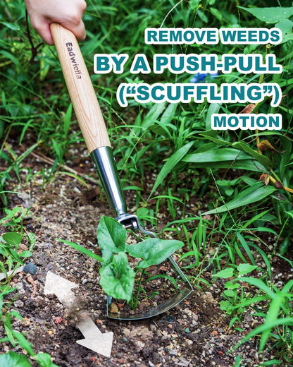 Hula Hoe Stirrup Hoe Mini for Weeding Action/Scuffle Loop Hoe Garden Tool 16Inch Hardwood Handle