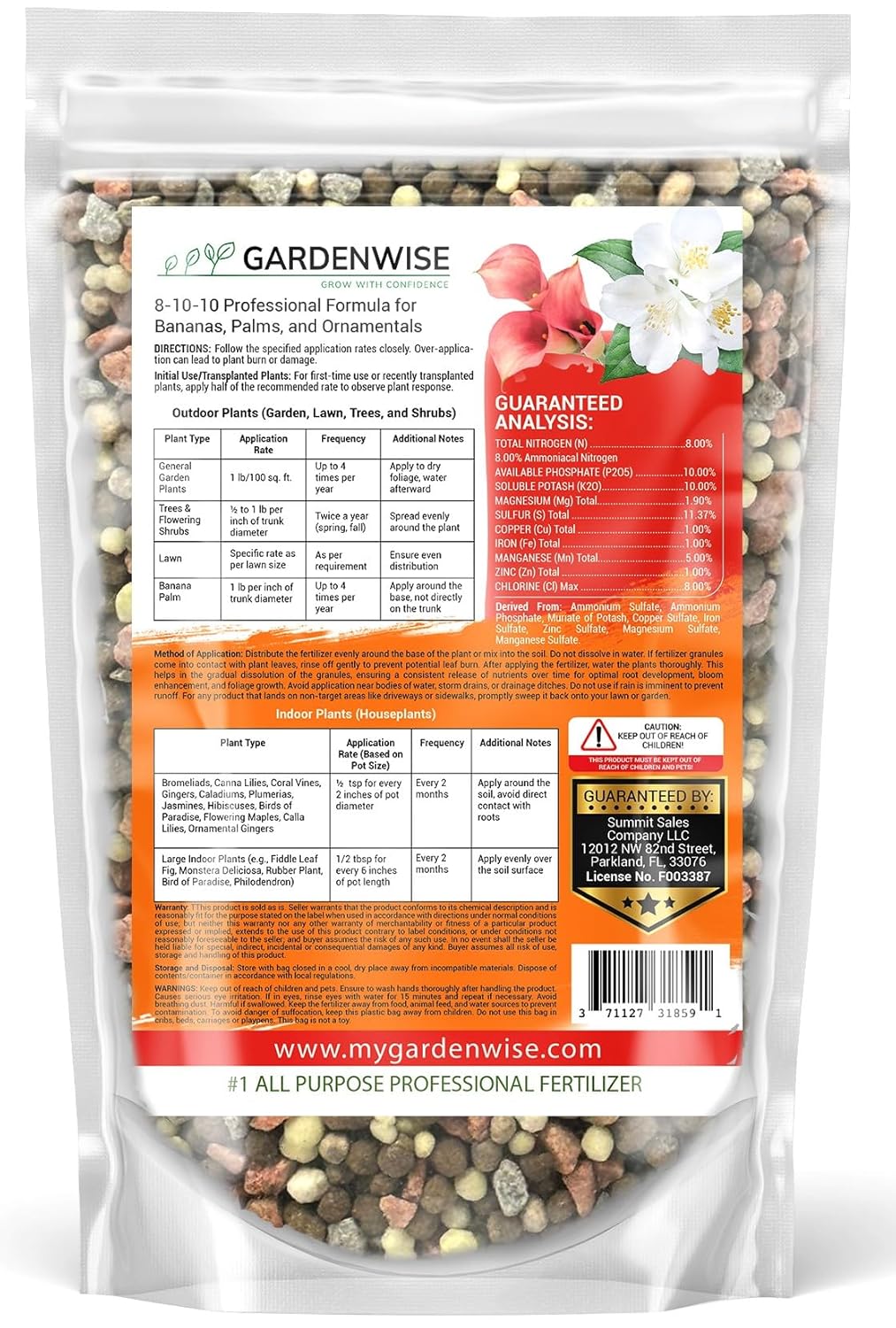 Elite 8-10-10 Professional Fertilizer for Banana, Flowering, and Fruit Trees, Ornamentals - Boosts