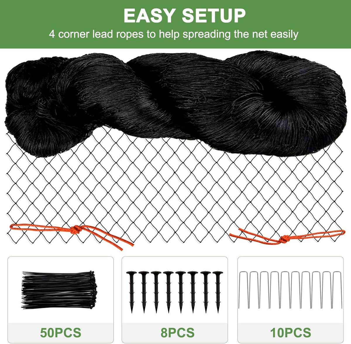 Bird Netting - Heavy Duty Nylon Net with 3/4' Mesh for Garden Protection, Chicken Coop and Orchard