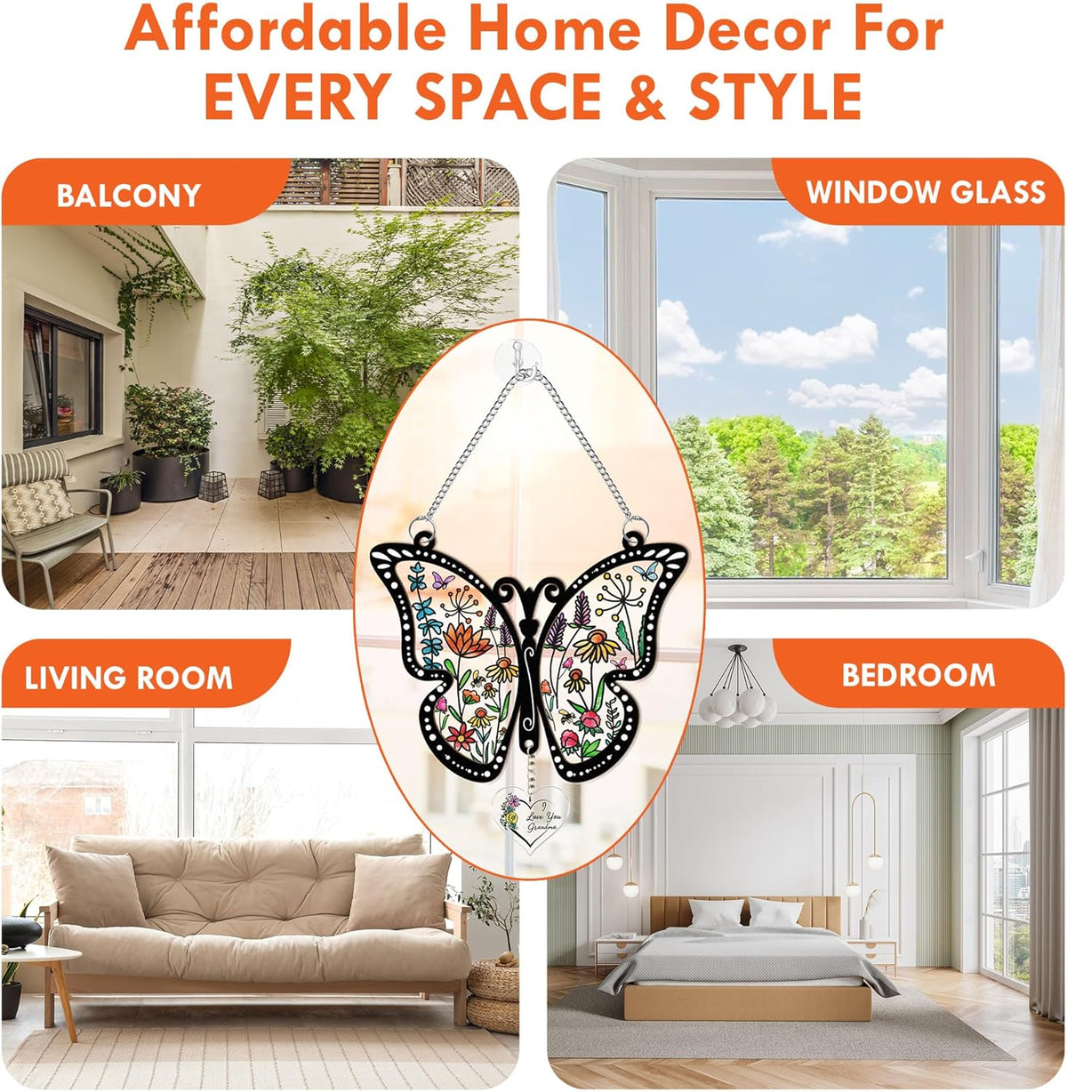 Macorner Gifts for Grandma Acrylic Window Hanging Suncatcher Butterfly, Birthday I Love You, for