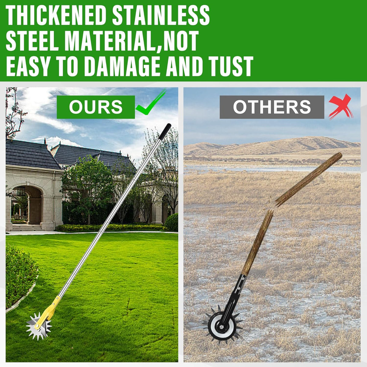 Wheel Rotary Edger, Adjustable Length Lawn Edger, Stainless Steel Edger Lawn Tool, Lawn Tool for