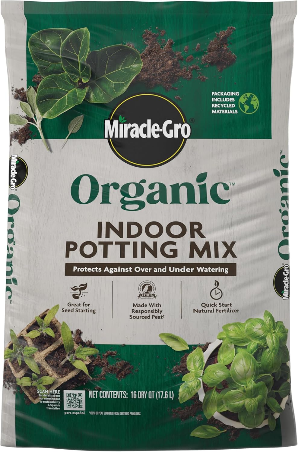 Miracle-Gro Organic Indoor Potting Mix, Protects Against Over and Under Watering, for Indoor