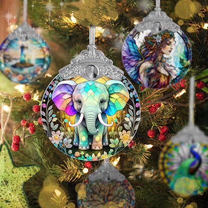 Stained Glass Suncatcher, Jocidea Elephant Ornament, Christmas Ornaments, Holidays Ornaments