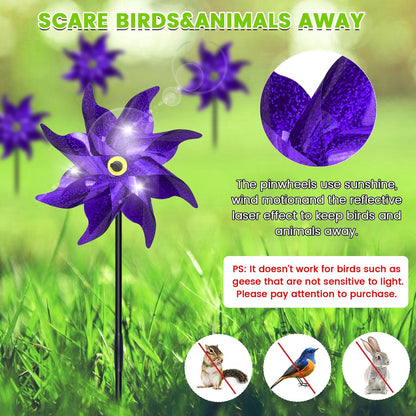 10 PCS Reflective Pinwheels for Yard and Garden Bird Devices Pre-Installed Sparkly Wind Spinner