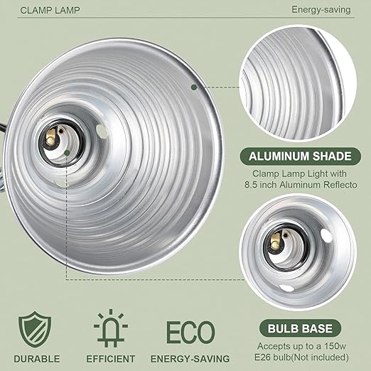 Macarrie 8 Pack Clamp Lamp Light with Aluminum Reflector, 6ft SPT-2 18awg Cord and Adjustable Stand