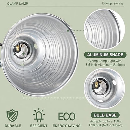 Macarrie 8 Pack Clamp Lamp Light with Aluminum Reflector, 6ft SPT-2 18awg Cord and Adjustable Stand