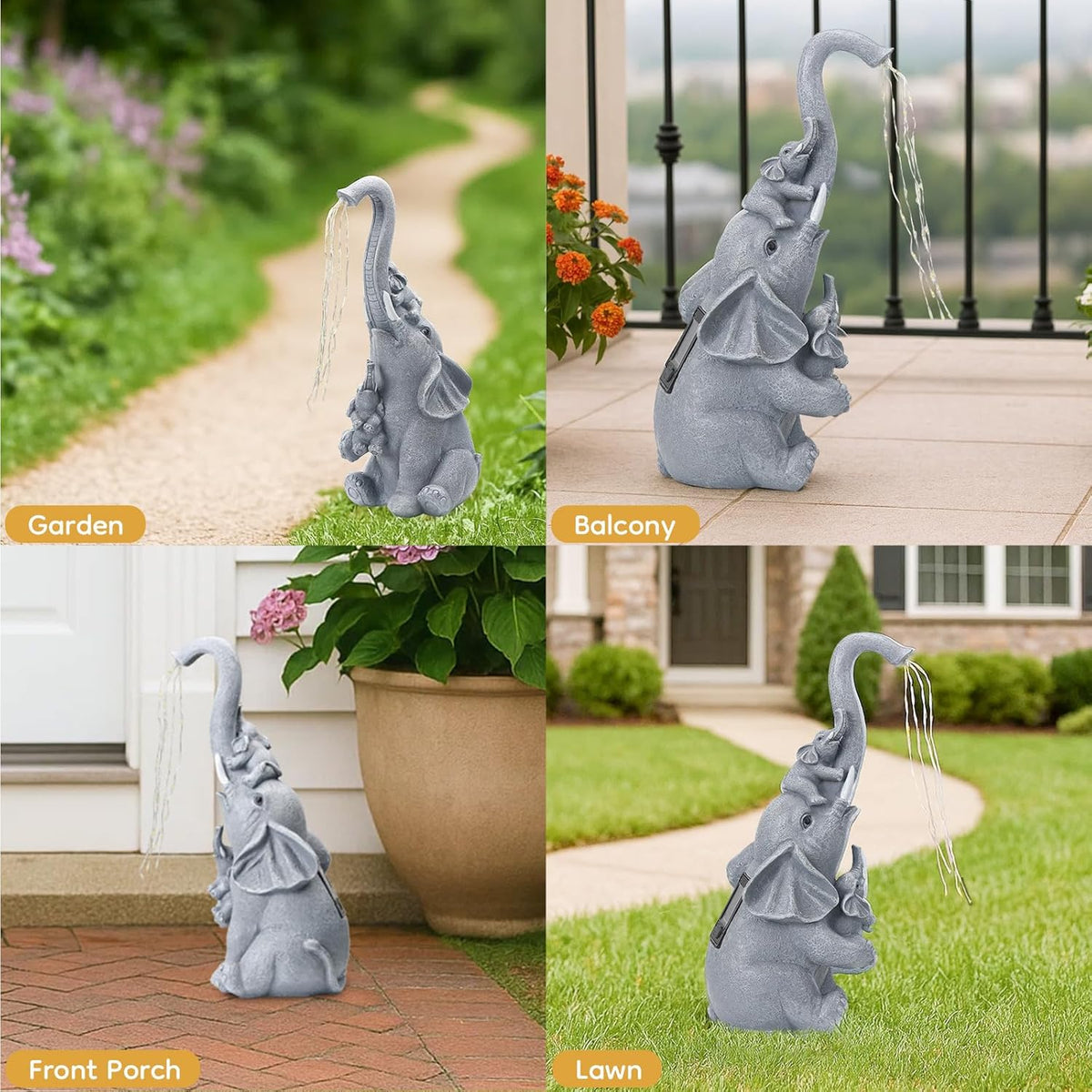 Solar Elephant Garden Statue Decor with Constant LED Lights - Lawn Patio Yard Balcony Lucky