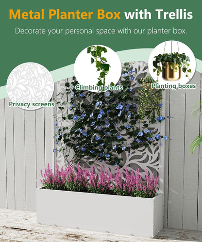 2PCS Metal Planter Box with Trellis,70.9"x47.2"x15.7" Raised Garden Bed with Drainage Holes