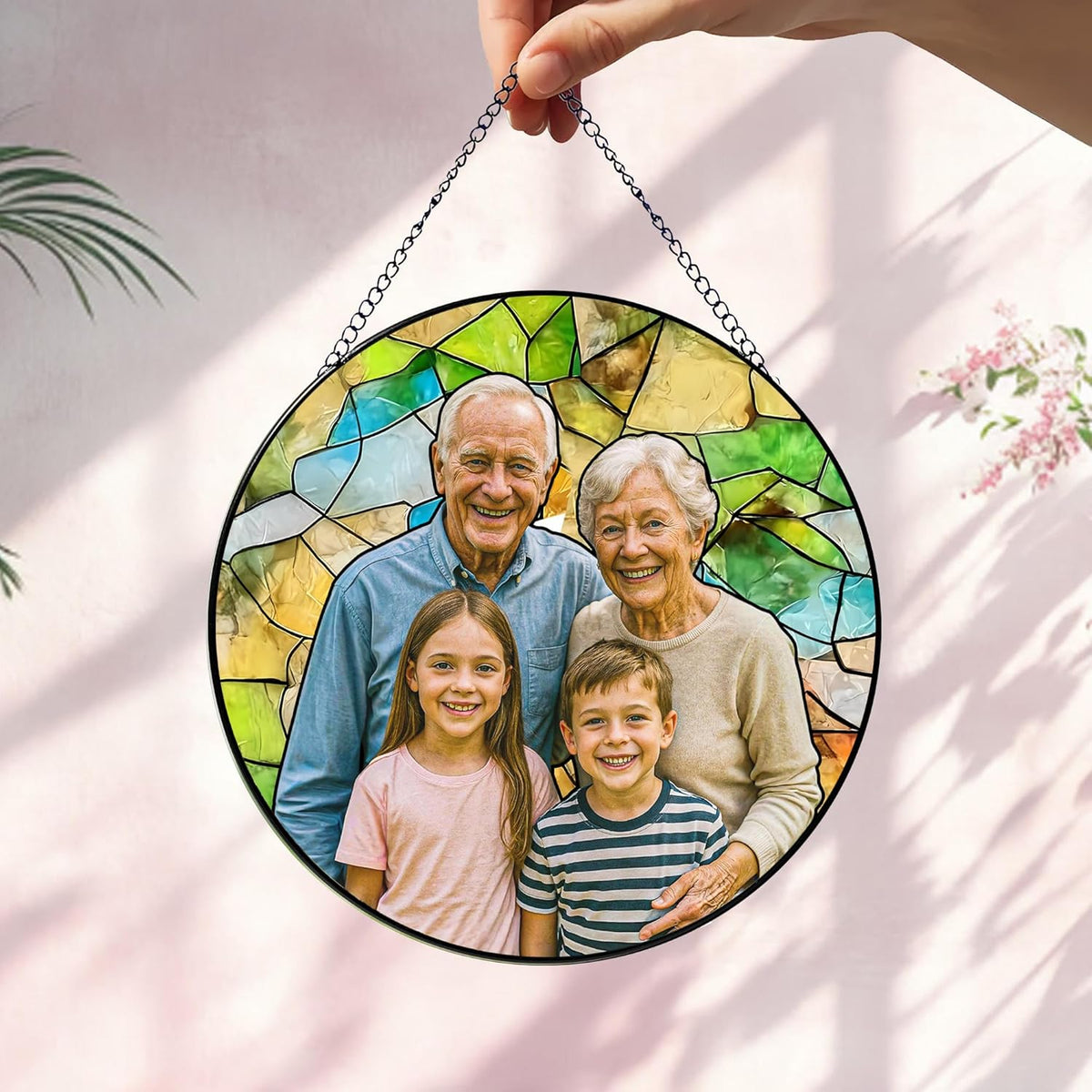 NAZENTI Personalized Dad Stained Glass Suncatcher, Custom Photo Family Portrait Window Hanging