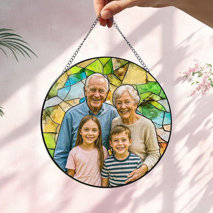 NAZENTI Personalized Dad Stained Glass Suncatcher, Custom Photo Family Portrait Window Hanging