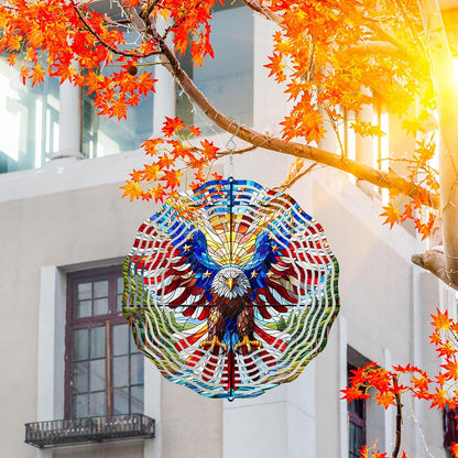 10 Inch 3D Flag Eagle Wind Spinner, Unique Metal Hanging Kinetic Wind Sculpture Gifts for Women Mom