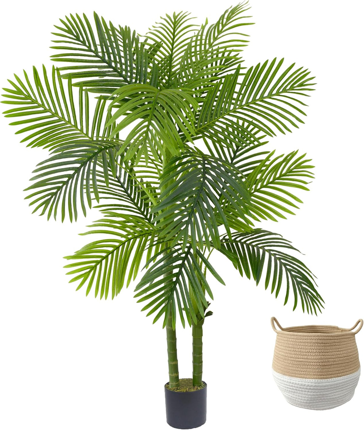 Artificial Palm Tree, 5ft Golden Cane Faux Palm Plant with Basket, Large Phoenix Palm UV Resistant