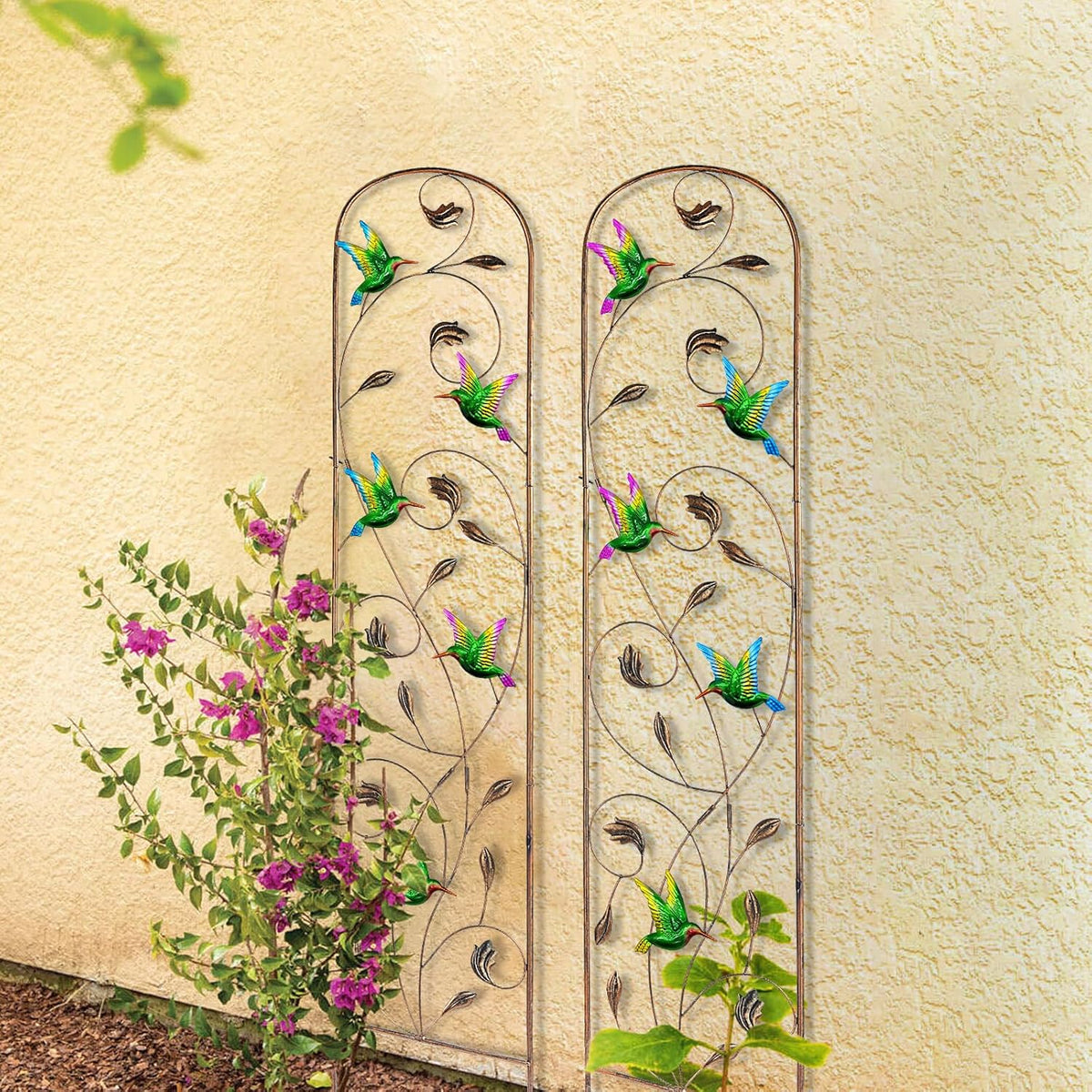 SUNNYPARK Set of 2 Hummingbird Metal Garden Trellis for Climbing Plants, Decorative Vegetables