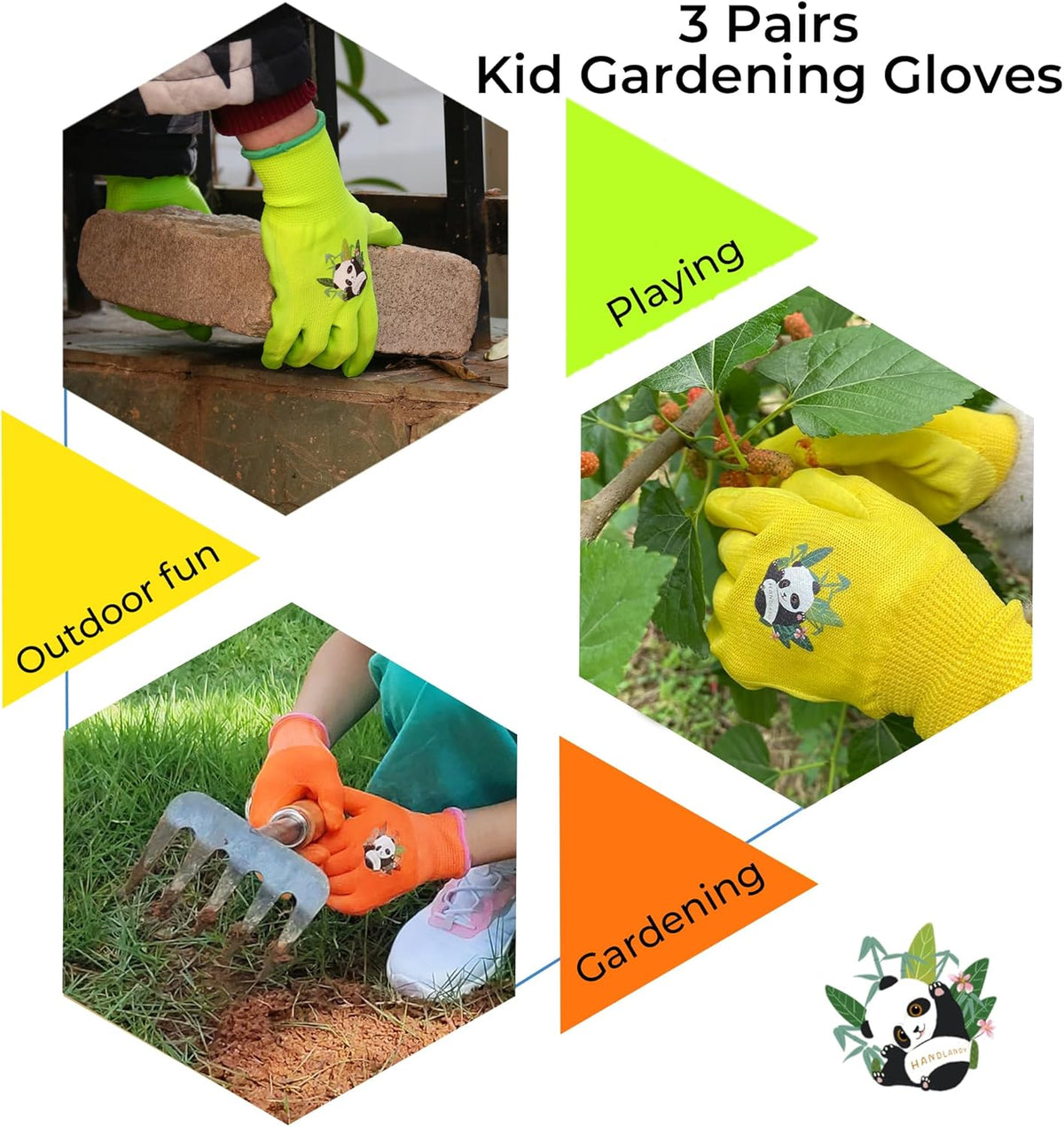HANDLANDY 3 Pairs Kids Gardening Gloves Latex Free, Nitrile Coated Children Toddler Garden Yard