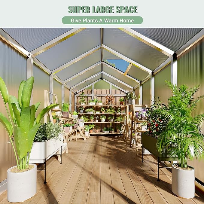 6x10 FT Greenhouse, Easy Assembly Aluminum Polycarbonate Greenhouses for Outdoors with Roof Vent