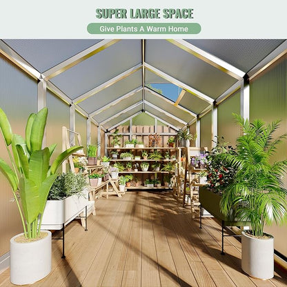 6x10 FT Greenhouse, Easy Assembly Aluminum Polycarbonate Greenhouses for Outdoors with Roof Vent