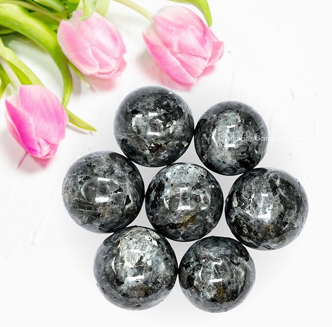 Amazing Gemstone Larvikite Crystal Ball - 1" Inches Crystal Sphere Meditation Balls for Witchcraft