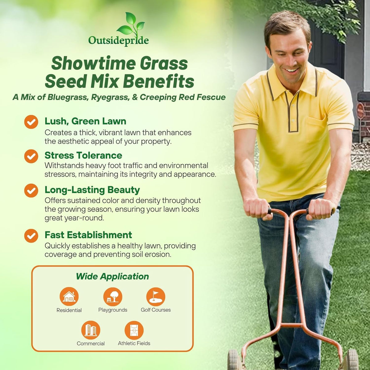 Outsidepride Showtime Perennial Lawn Grass Seed Mix - 25 lbs. Premium Blend of Creeping Red Fescue