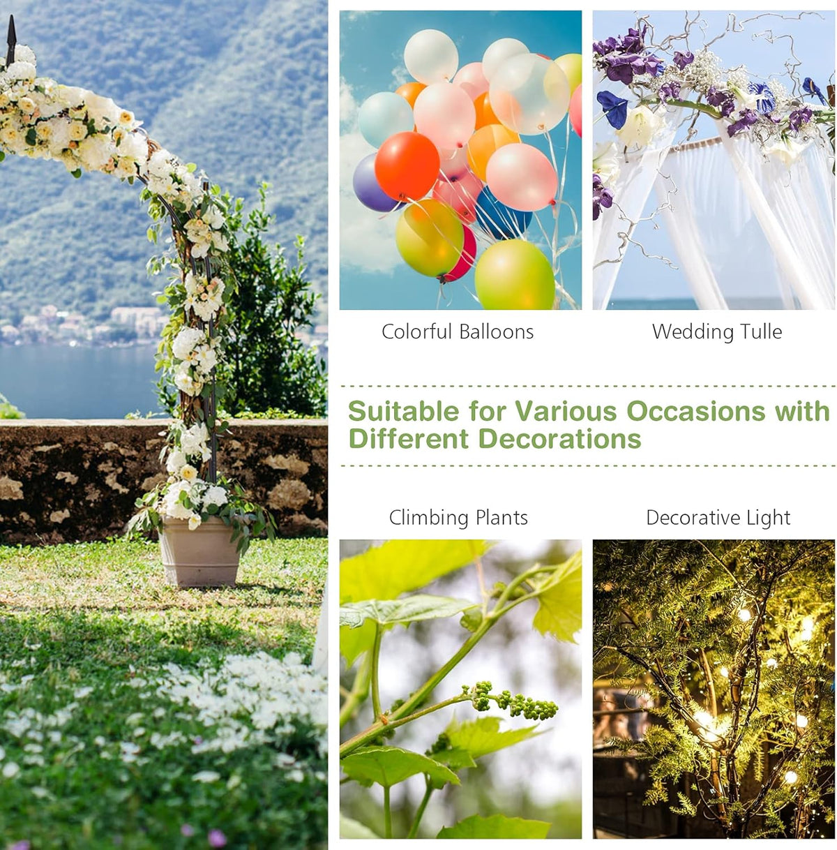 S AFSTAR 9.5 Ft Metal Arch, Outdoor Garden Arch for Various Climbing Plant Flower, Wedding Backdrop