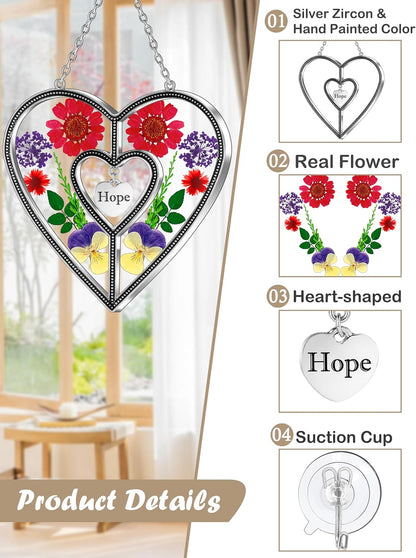 KY&BOSAM Heart Suncatchers Hope Stained Glass Hangings for Windows Sun Catcher with Unique Pressed