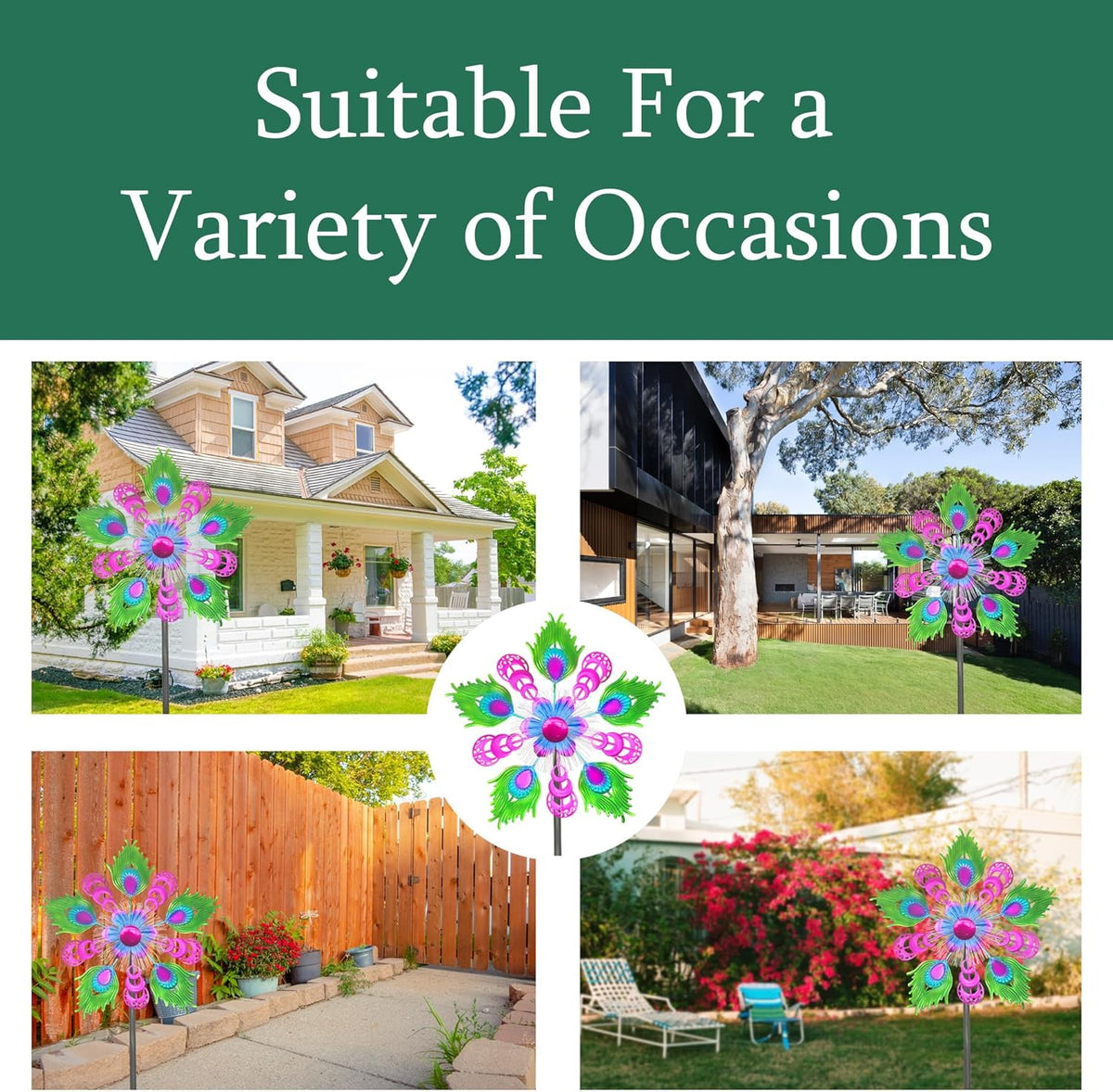 Solar Peacock Wind Spinners for Yard & Garden - 40 Inch Metal Wind Sculpture, Kinetic Windmill with