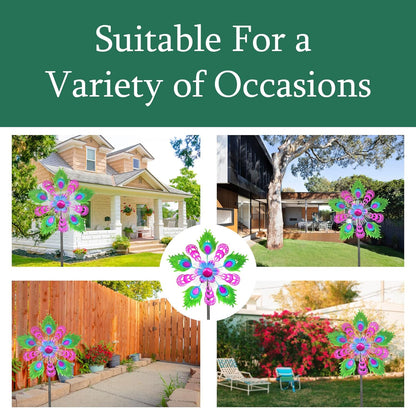 Solar Peacock Wind Spinners for Yard & Garden - 40 Inch Metal Wind Sculpture, Kinetic Windmill with