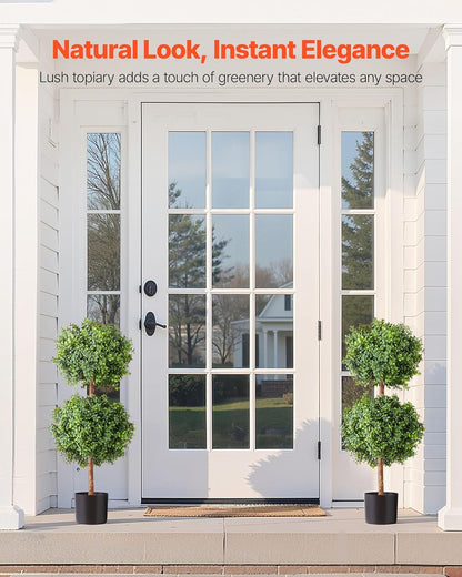VEVOR Artificial Topiary Boxwood Double Ball, 2 Set 36 inch Faux Boxwood Plant Balls, Fake Silk