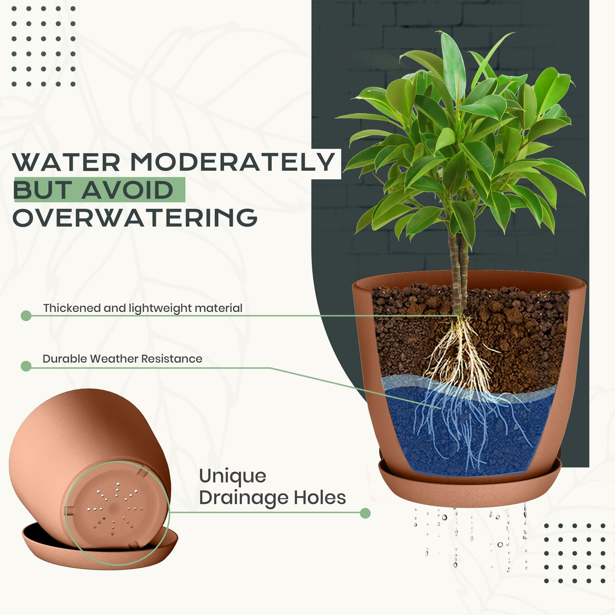 Plant Pots Indoor with Drainage 10 Pack Multi-Size Planters Set Terracotta