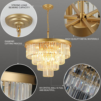 Crystal Chandeliers for Dining Room Lights Fixture Over Table, 15 Lights Gold Modern Chandeliers