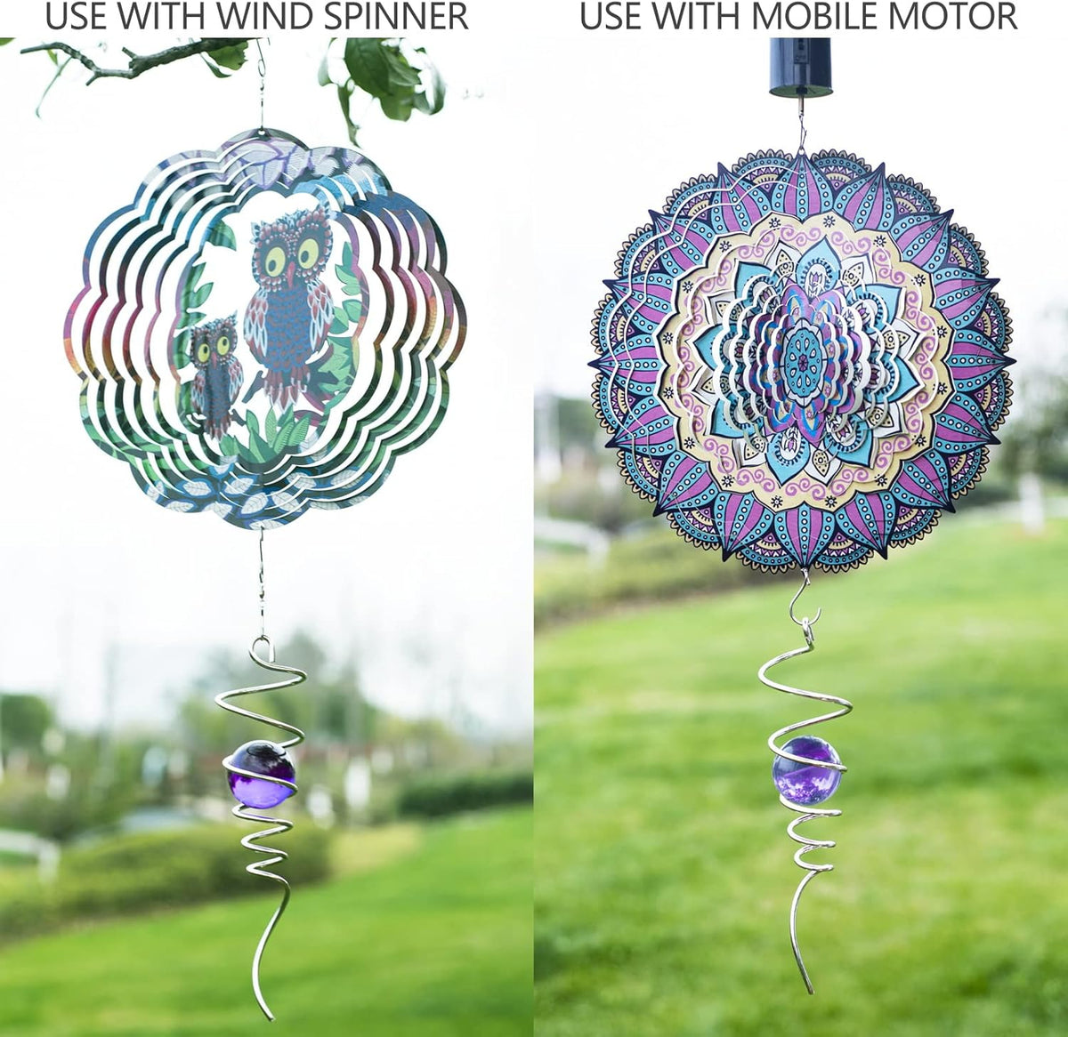 Gazing Ball Spiral Tail Wind Spinner Stabilizer, Garden Decorations Stainless Steel Metal with Hook