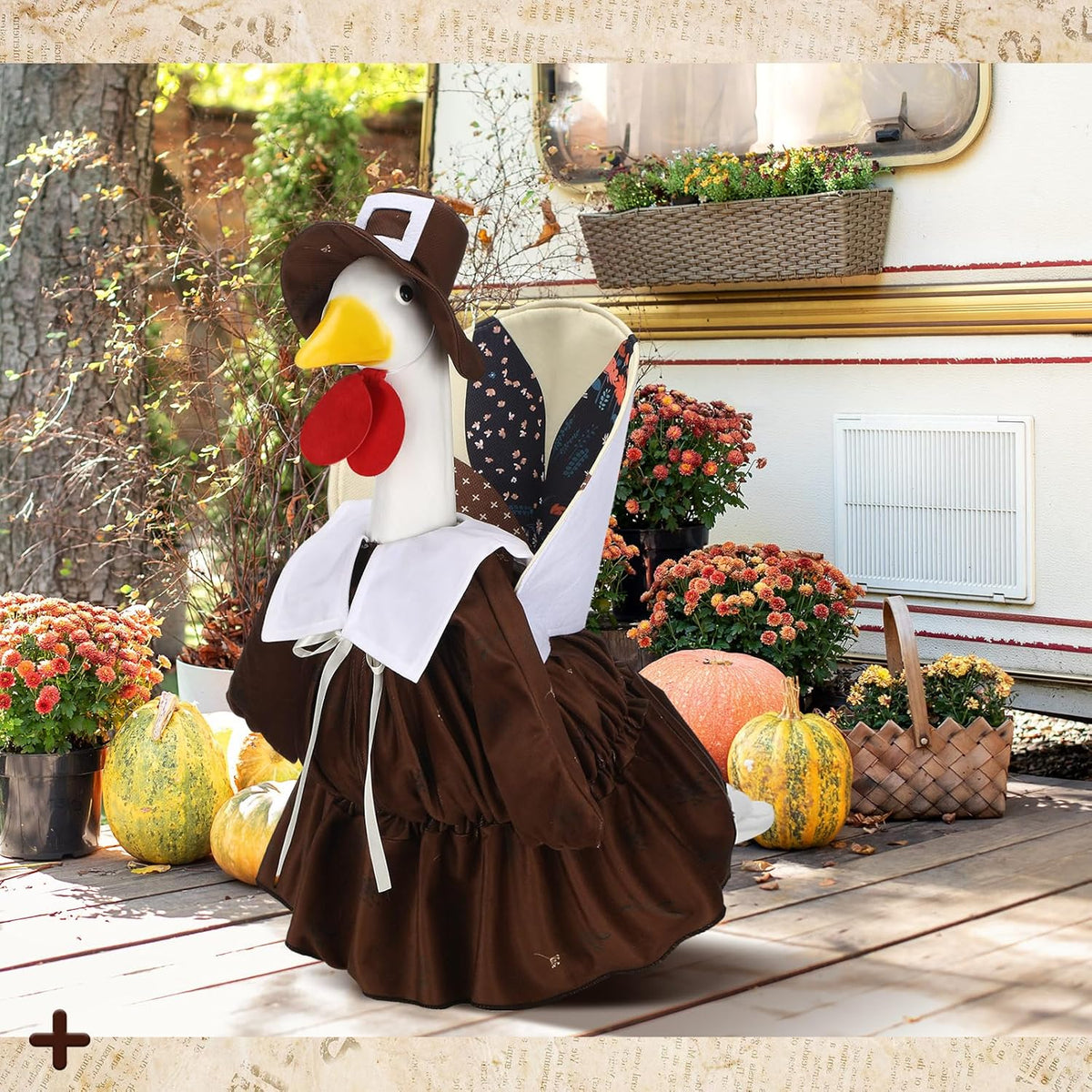 Suzile Thanksgiving Goose Outfit Dresses Clothes for 23" High Cement or Plastic Porch Goose Costume